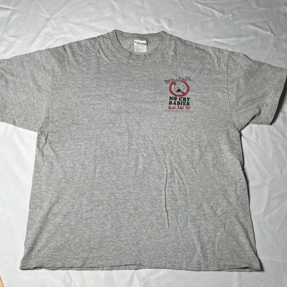 Vintage Hanes Beefy-T Purgatory Colorado No Cry Babies Just Ski It Shirt XL Gray